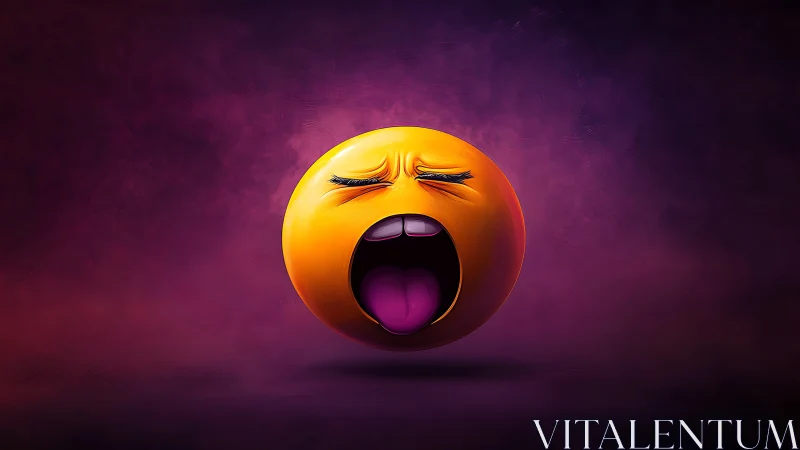 3D emotive sphere with yawning face on neon gradient field.