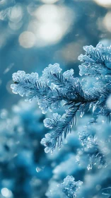 Frozen pine needles capture crystalline winter detail.