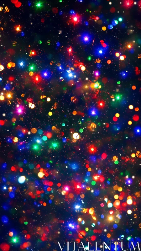 Vibrant multicolor bokeh lights over deep night background.