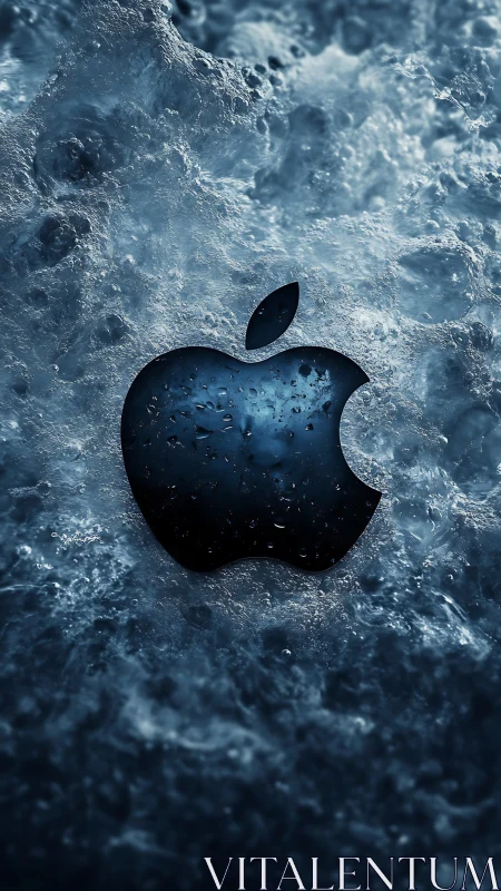 Glossy apple-shaped emblem emerges through turbulent blue water