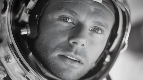 Close-up portrait captures contemplative astronaut in helmet.
