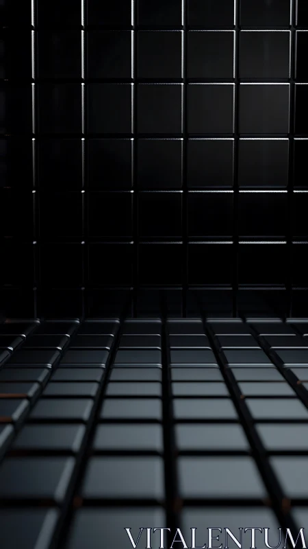 Softly lit black cubes forming a calm geometric tunnel.