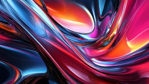 Chromatic liquid ribbons in hyperreal reflective motion.