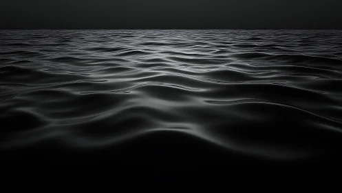 Monochrome low light seascape with smooth reflective waves.