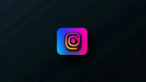 Gradient social media camera icon on dark minimal background.