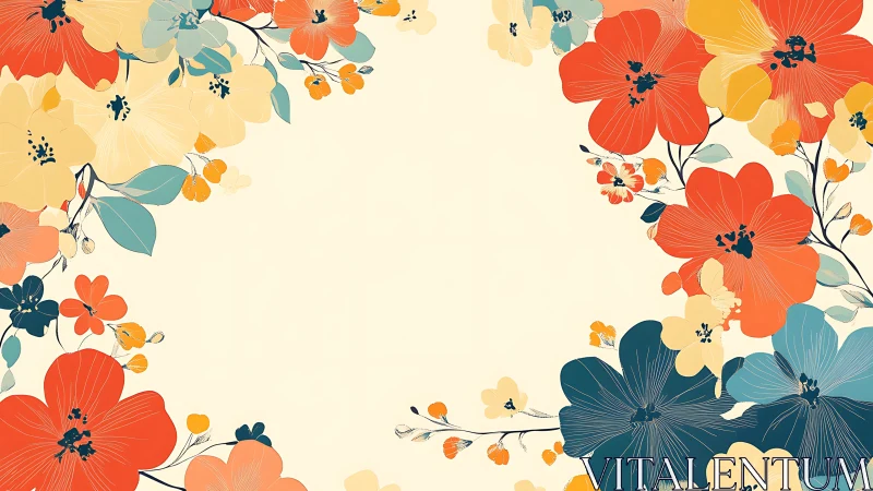 Vibrant Botanical Illustration With Coral and Golden Blooms.