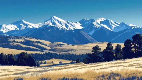 Golden foothills stretching toward quiet blue mountain peaks.