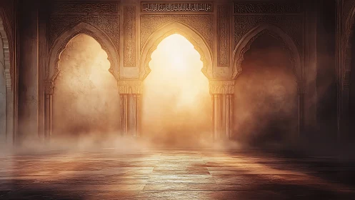 Sunrise spilling through sacred arches of whispered dust.