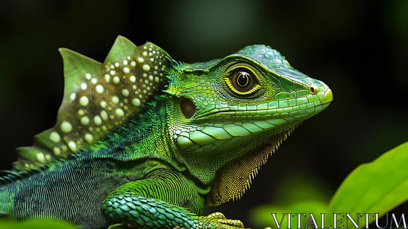 Green lizard close-up with detailed scales and spines.