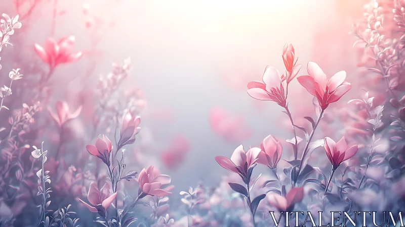 Soft Pink Flowers in Dreamy Garden Haze.