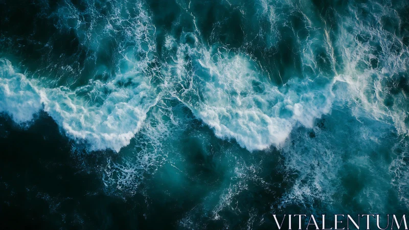 Rolling teal waves dance across a foaming ocean surface