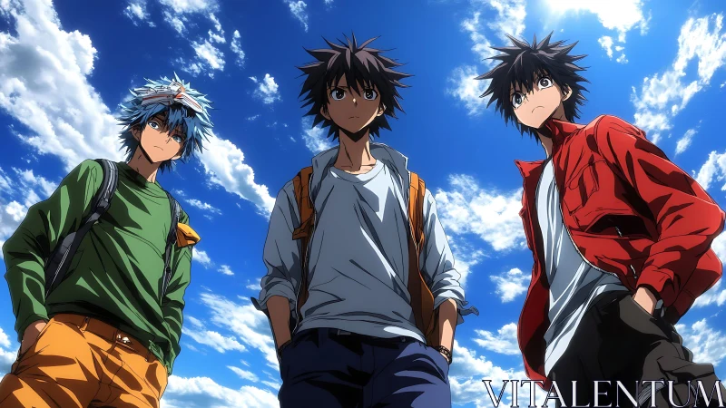 Skyward trio of anime friends ready for bold adventures.