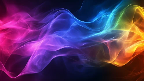 Multicolor light wave gradients across dark background.