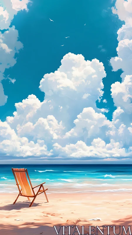 Digital painting of serene beach horizon with cloud architecture.