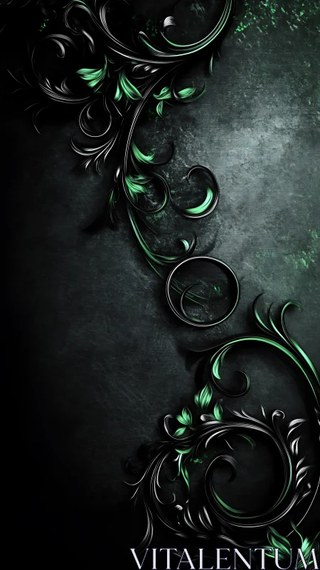 Curved metallic foliage scrolls intersect textured dark ground