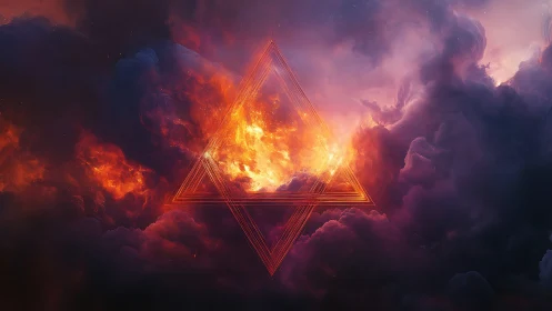 Cosmic Geometry Burning Amidst Celestial Clouds.