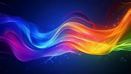 Glowing rainbow waves drifting gently across a starry sky.