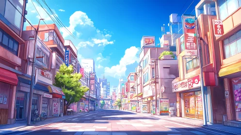 Sunlit side street quietly rehearses its bustling future day