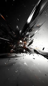 Shattered metallic shards in dynamic monochrome explosion.