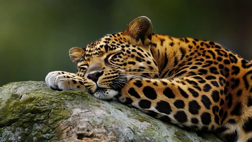 Spotted Grace: Leopard's Contemplative Moment on Weathered Stone.