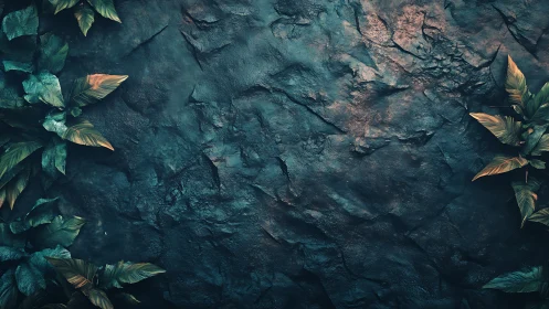 Textured stone wall frames lush foliage with cinematic lighting