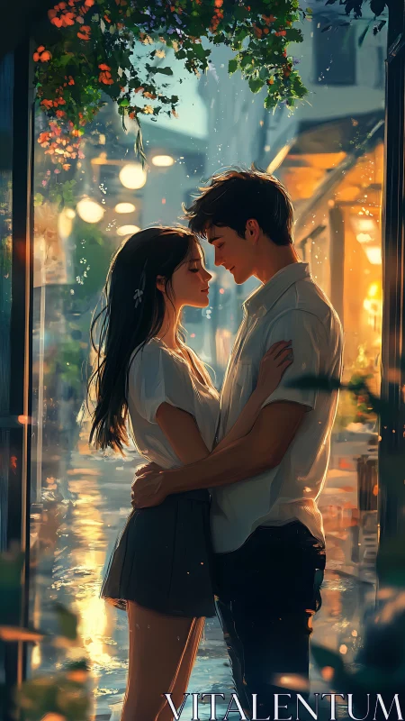 Two Hearts Converge Against Rain-Soaked Evening Glow