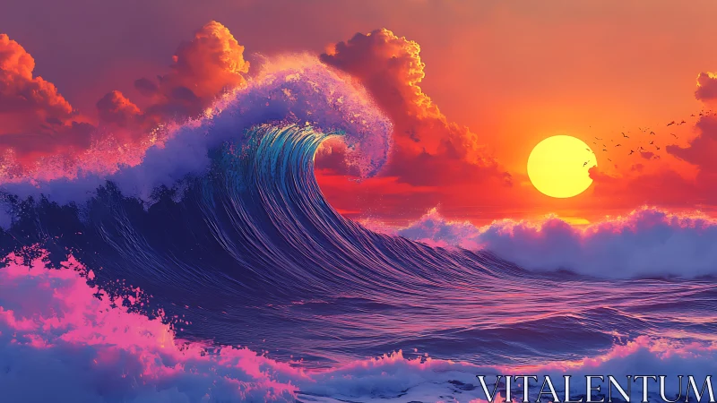 Neon tide rises beneath a molten candy sunset horizon.