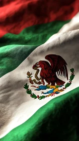 Crimson eagle ripples proudly across textured Mexican stripes