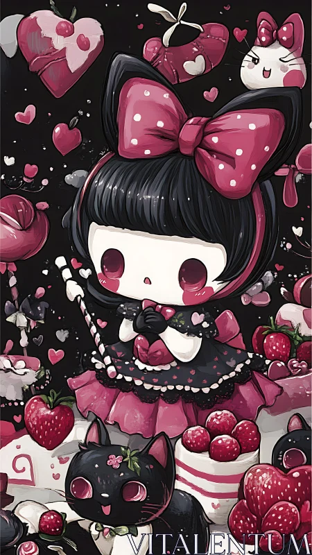 Gothic berry princess conjures candy kittens and hearts.