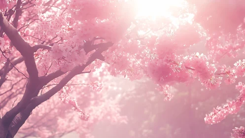 Soft pink cherry blossoms under bright spring sunlight.