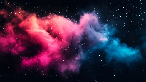 Bicolor nebula cloud drifts across starfield in deep space