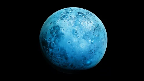 Blue lunar planet against deep black space background.