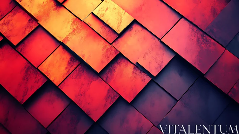 Vibrant red and orange geometric abstract tiles, modern digital art.