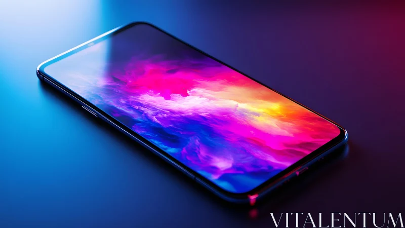 Modern smartphone with vibrant abstract display, futuristic style.