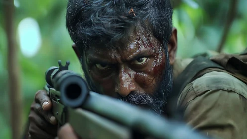 Bloodstreak sniper locked in jungle-green resolve gaze.