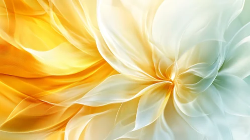 Radial translucent fabric waves form luminous yellow-white vortex