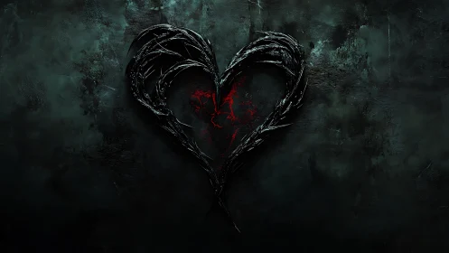 Organic Heart Form with Crimson Interior and Weathered Monochromatic Matrix Texture.