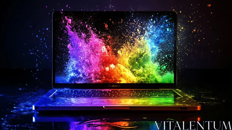 Vibrant color explosion erupts from a glowing laptop screen