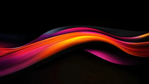 Luminous ribbon waves in flowing neon spectrum on black.