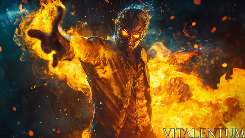 Pyrokinetic humanoid in dynamic combustion field projection.