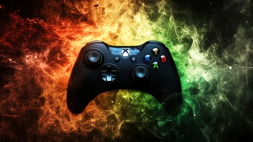 Xbox Controller Against Dynamic Fire and Smoke Energy Background.