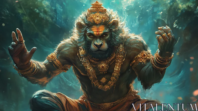 Lion-faced forest deity gathers stormlight between gilded fists