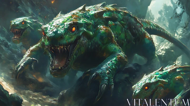 Emerald jungle beasts surge forward with fierce, untamed energy