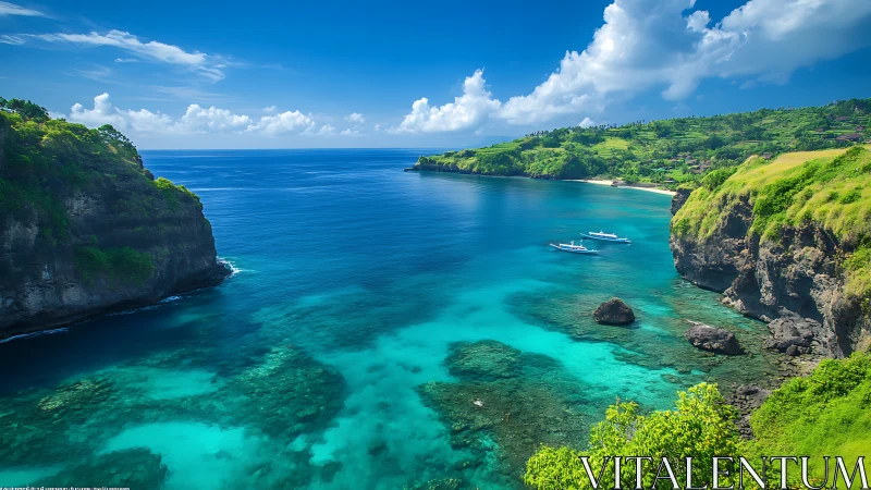 Verdant Coastal Cove: Tropical Bay with Crystalline Waters.