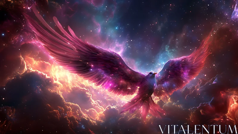 Majestic Cosmic Phoenix in Vivid Nebula Fantasy Digital Art.