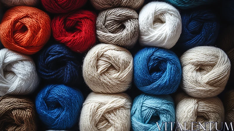 Colorful skeins of yarn stacked in neat horizontal rows.