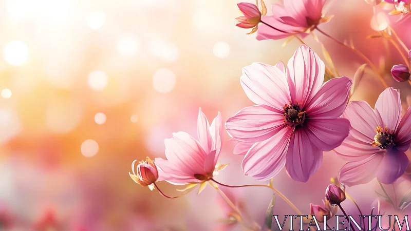 Cosmos bipinnatus flowers with radial petal structure rendering