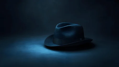 Classic fedora hat on dark moody background, dramatic lighting.
