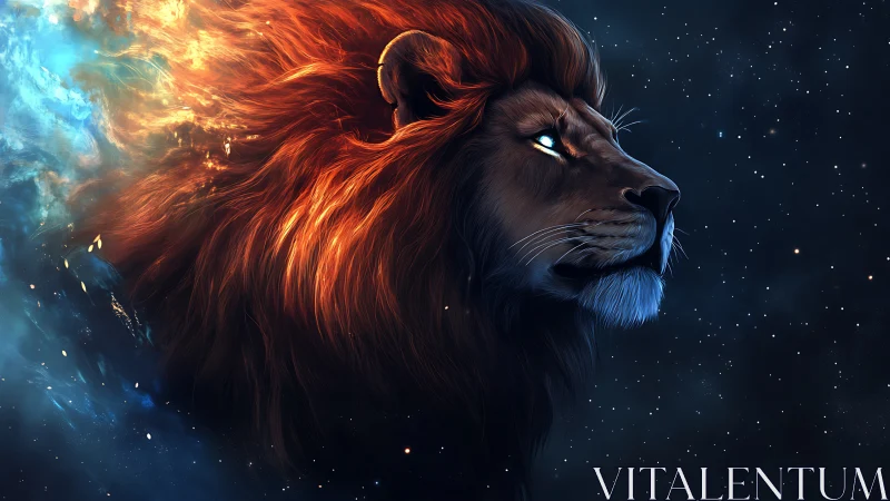Majestic cosmic lion glowing softly in the night sky.