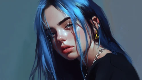 Cool blue-haired portrait glows with quiet urban attitude